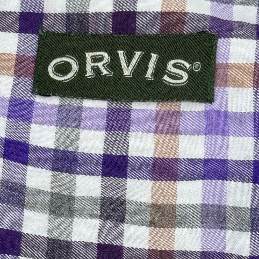 Orvis Country Twill Plaid Button Down Shirt Mens Large Purple Tan Made Portugal - Picture 4 of 16
